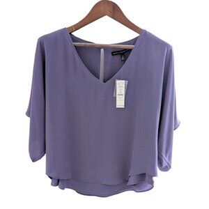WHBM NWT XS Kimono Sleeve Layered Blouse Soft Purple Keyhole Back